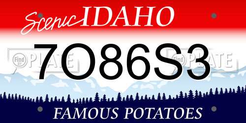 7O86S3 Idaho License Plate