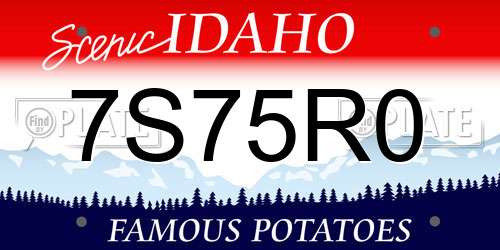 7S75R0 Idaho License Plate