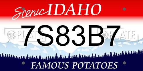 7S83B7 Idaho License Plate