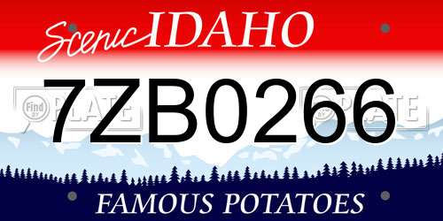 7ZB0266 Idaho License Plate
