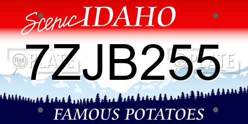 7ZJB255 Idaho License Plate