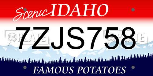 7ZJS758 Idaho License Plate
