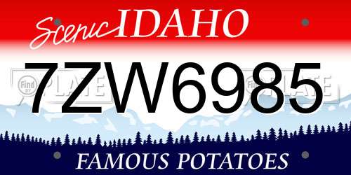 7ZW6985 Idaho License Plate