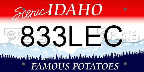 833LEC Idaho License Plate