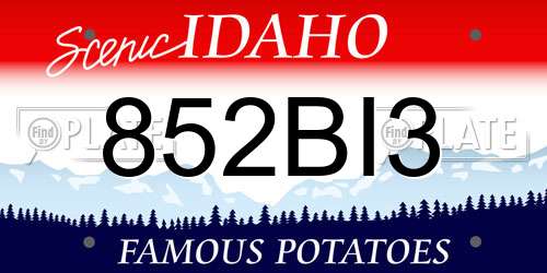 852BI3 Idaho License Plate