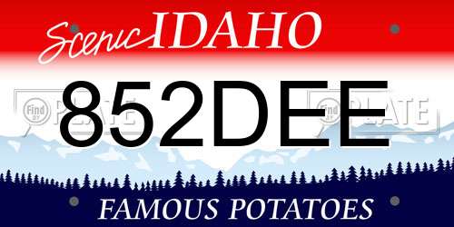 852DEE Idaho License Plate