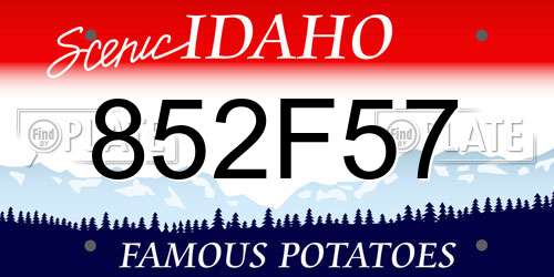 852F57 Idaho License Plate