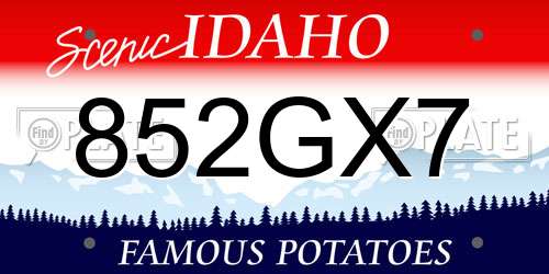 852GX7 Idaho License Plate