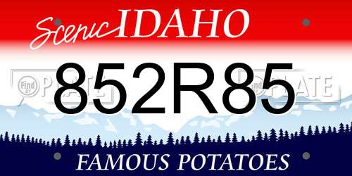852R85 Idaho License Plate
