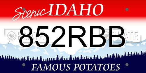 852RBB Idaho License Plate
