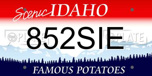 852SIE Idaho License Plate