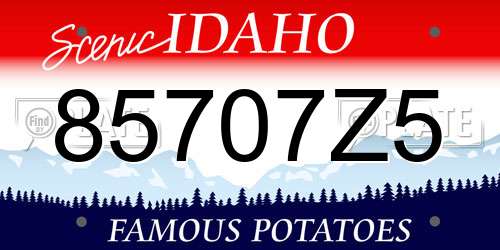 85707Z5 Idaho License Plate