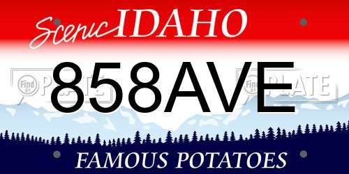 858AVE Idaho License Plate