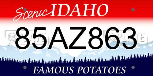 85AZ863 Idaho License Plate