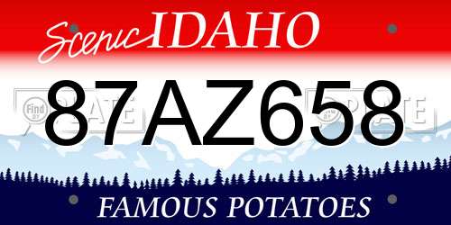 87AZ658 Idaho License Plate