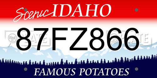 87FZ866 Idaho License Plate