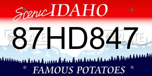 87HD847 Idaho License Plate