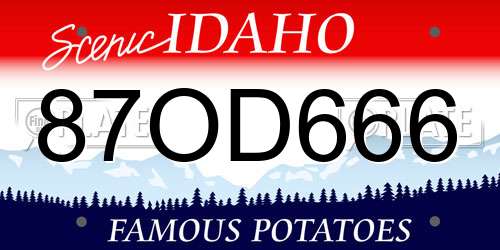 87OD666 Idaho License Plate