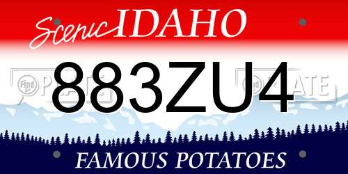 883ZU4 Idaho License Plate