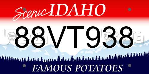 88VT938 Idaho License Plate