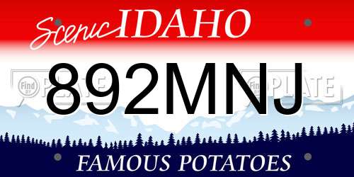 892MNJ Idaho License Plate