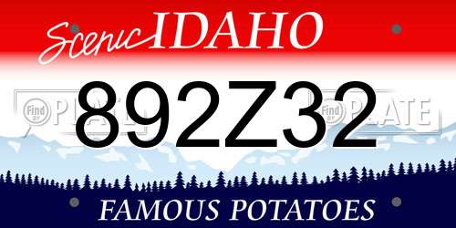 892Z32 Idaho License Plate