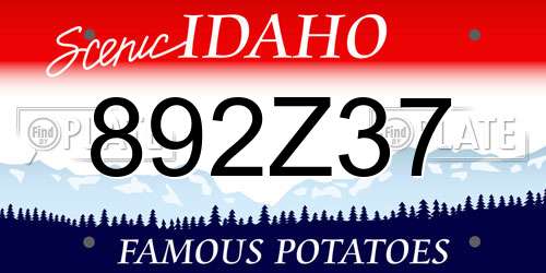 892Z37 Idaho License Plate