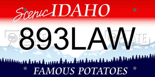 893LAW Idaho License Plate