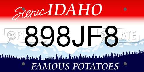 898JF8 Idaho License Plate