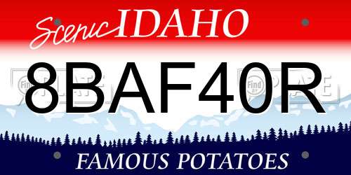 8BAF40R Idaho License Plate