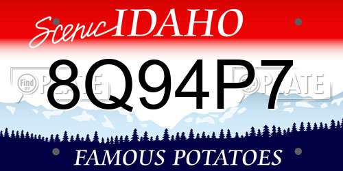 8Q94P7 Idaho License Plate