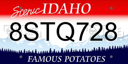 8STQ728 Idaho License Plate