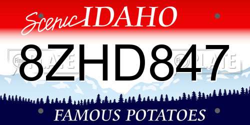 8ZHD847 Idaho License Plate