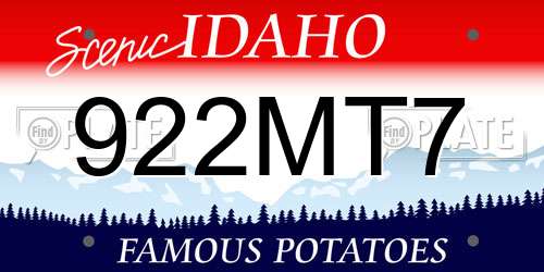 922MT7 Idaho License Plate