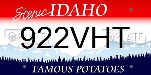 922VHT Idaho License Plate