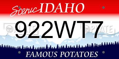 922WT7 Idaho License Plate