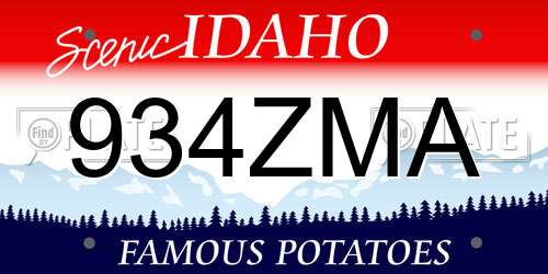 934ZMA Idaho License Plate
