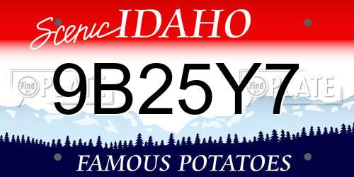 9B25Y7 Idaho License Plate