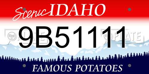 9B51111 Idaho License Plate
