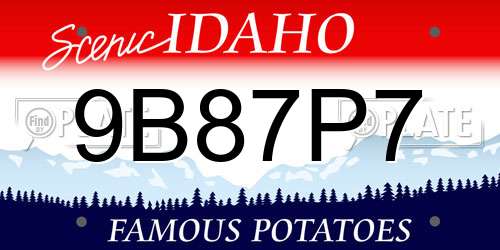 9B87P7 Idaho License Plate