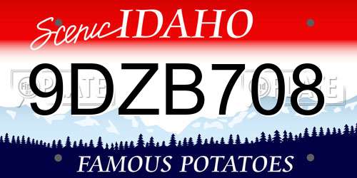 9DZB708 Idaho License Plate