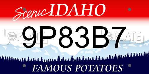 9P83B7 Idaho License Plate