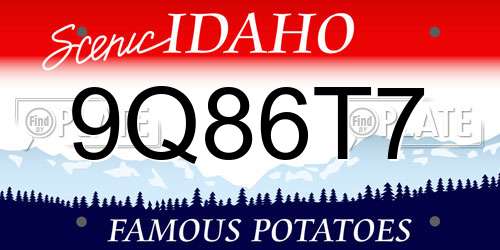 9Q86T7 Idaho License Plate