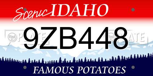 9ZB448 Idaho License Plate