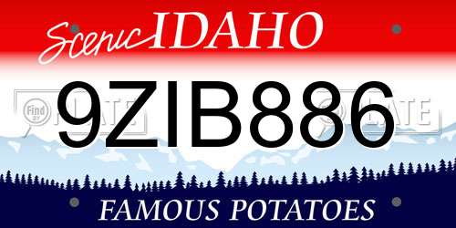 9ZIB886 Idaho License Plate