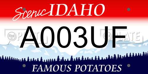 A003UF Idaho License Plate