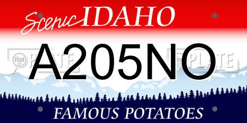 A205NO Idaho License Plate