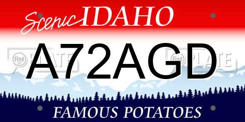 A72AGD Idaho License Plate