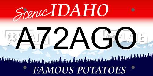 A72AGO Idaho License Plate