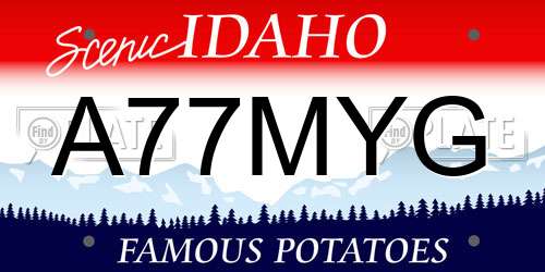 A77MYG Idaho License Plate